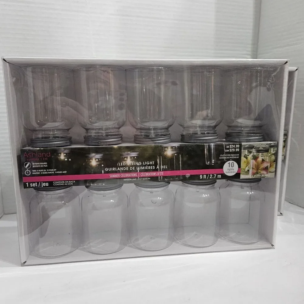 2‎ Set Mason Jar LED String Lights By Ashland Summer Battery Operated NIP